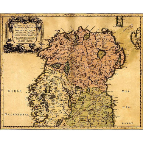 Ireland 1665 Gold Ornate Wood Framed Art Print with Double Matting by Vintage Maps