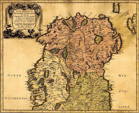 Ireland 1665 White Modern Wood Framed Art Print with Double Matting by Vintage Maps