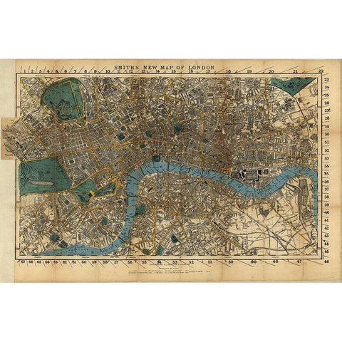 London England 1860 Gold Ornate Wood Framed Art Print with Double Matting by Vintage Maps