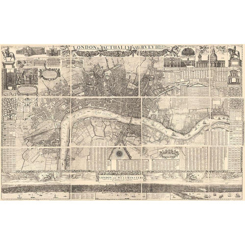 London England 1682 Gold Ornate Wood Framed Art Print with Double Matting by Vintage Maps