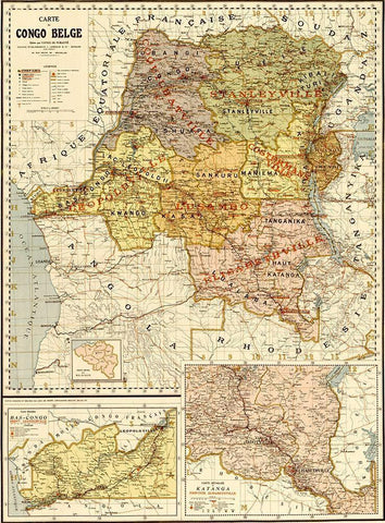 Belgian Congo 1896 Black Ornate Wood Framed Art Print with Double Matting by Vintage Maps