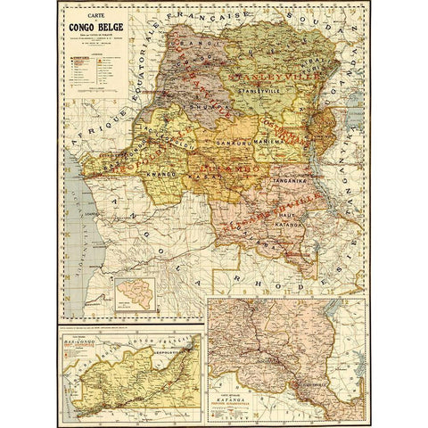 Belgian Congo 1896 Black Modern Wood Framed Art Print with Double Matting by Vintage Maps