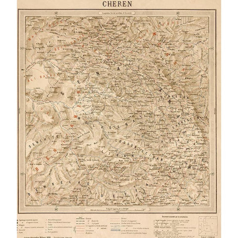 Cheren Eritrea Ethiopia Gold Ornate Wood Framed Art Print with Double Matting by Vintage Maps