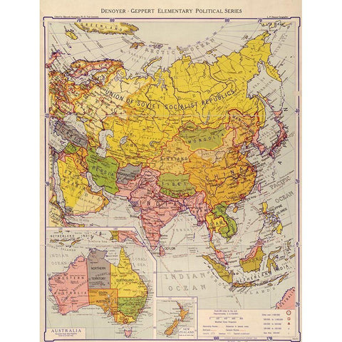 Asia 1934 Gold Ornate Wood Framed Art Print with Double Matting by Vintage Maps