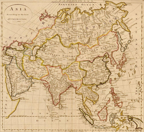 Asia 1814 White Modern Wood Framed Art Print with Double Matting by Vintage Maps