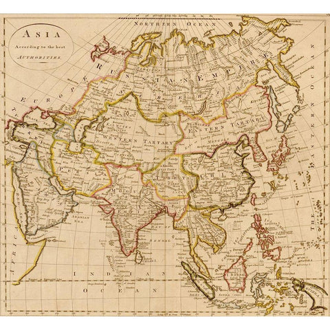 Asia 1814 Black Modern Wood Framed Art Print with Double Matting by Vintage Maps