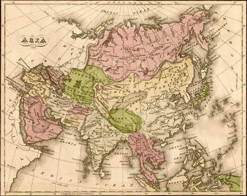 Asia 1835 White Modern Wood Framed Art Print with Double Matting by Vintage Maps