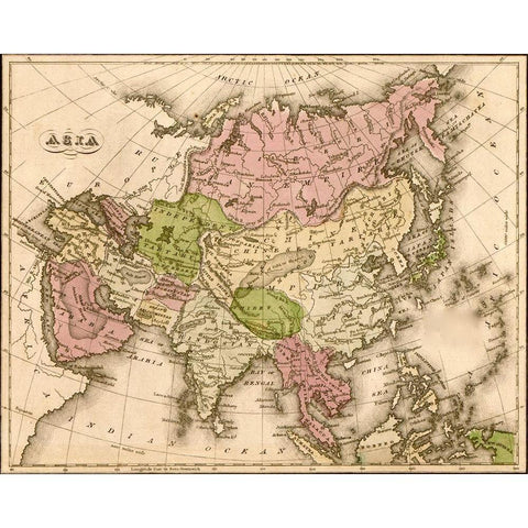 Asia 1835 Black Modern Wood Framed Art Print with Double Matting by Vintage Maps