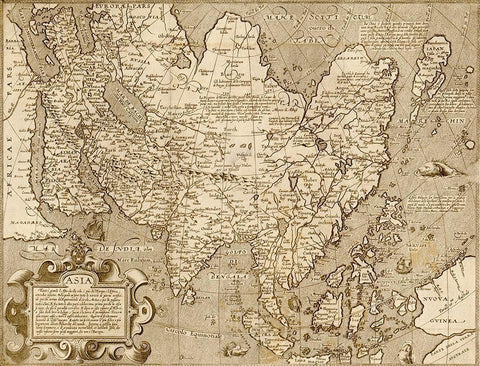 Asia 1600 Black Ornate Wood Framed Art Print with Double Matting by Vintage Maps