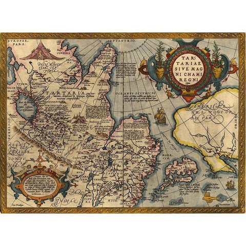 Asia 1570 Gold Ornate Wood Framed Art Print with Double Matting by Vintage Maps