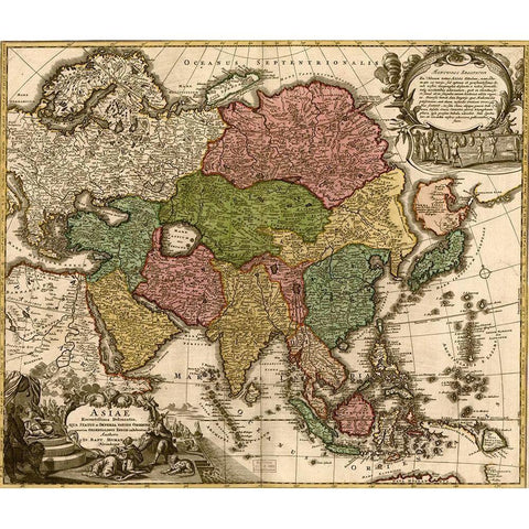 Asia 1725 Black Modern Wood Framed Art Print with Double Matting by Vintage Maps