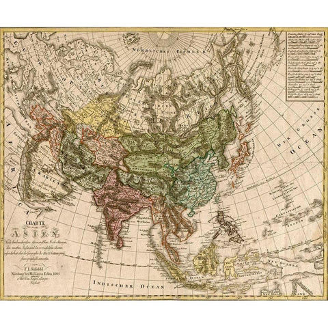 Asia 1805 Black Modern Wood Framed Art Print with Double Matting by Vintage Maps