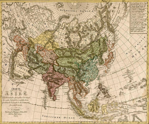 Asia 1805 White Modern Wood Framed Art Print with Double Matting by Vintage Maps