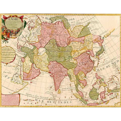 Asia 1700 Black Modern Wood Framed Art Print with Double Matting by Vintage Maps