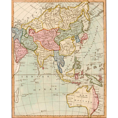 Asia 1796 Black Modern Wood Framed Art Print with Double Matting by Vintage Maps