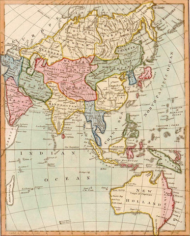 Asia 1796 White Modern Wood Framed Art Print with Double Matting by Vintage Maps