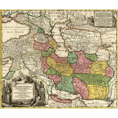 Imperial Persia Iran  Black Modern Wood Framed Art Print with Double Matting by Vintage Maps