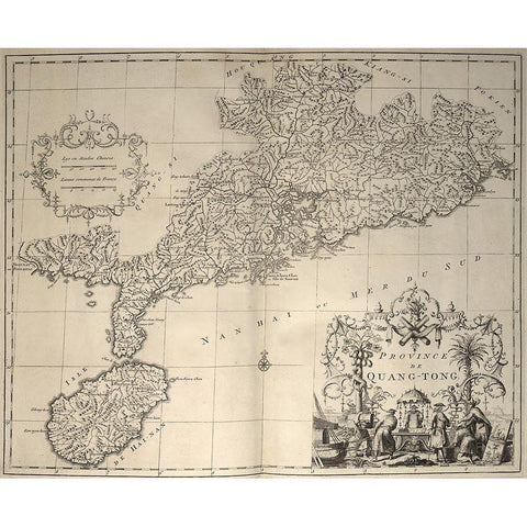 China and Hainan Island 1737 Black Modern Wood Framed Art Print with Double Matting by Vintage Maps