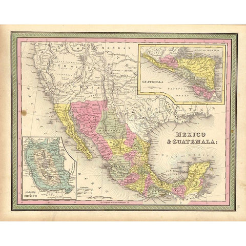 Mexico and Guatamala 1849 White Modern Wood Framed Art Print by Vintage Maps