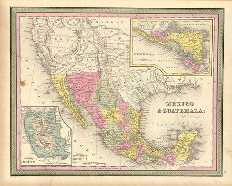 Mexico and Guatamala 1849 White Modern Wood Framed Art Print with Double Matting by Vintage Maps