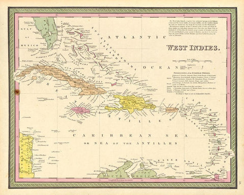 West Indies 1849 White Modern Wood Framed Art Print with Double Matting by Vintage Maps