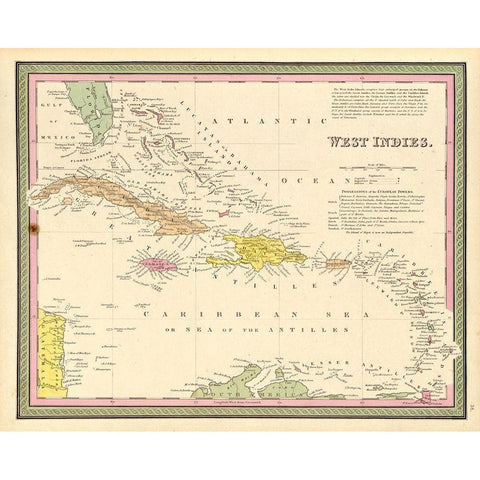 West Indies 1849 Gold Ornate Wood Framed Art Print with Double Matting by Vintage Maps