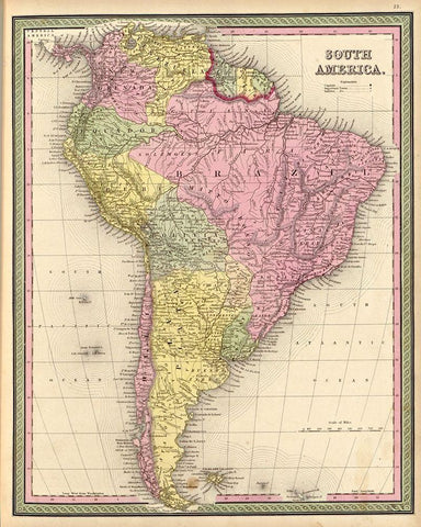 South America 1849 White Modern Wood Framed Art Print with Double Matting by Vintage Maps