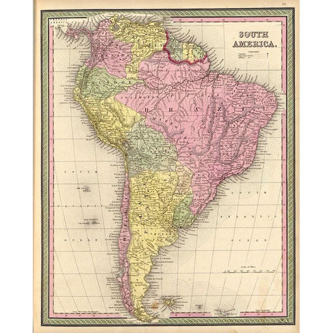 South America 1849 Black Modern Wood Framed Art Print with Double Matting by Vintage Maps