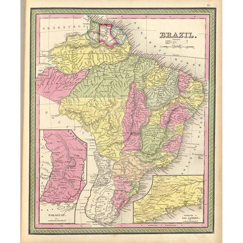 Brazil 1849 Gold Ornate Wood Framed Art Print with Double Matting by Vintage Maps