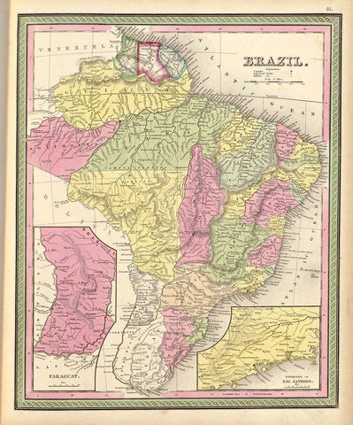 Brazil 1849 White Modern Wood Framed Art Print with Double Matting by Vintage Maps