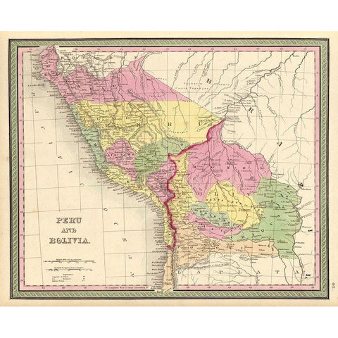 Peru and Bolivia 1849 White Modern Wood Framed Art Print by Vintage Maps