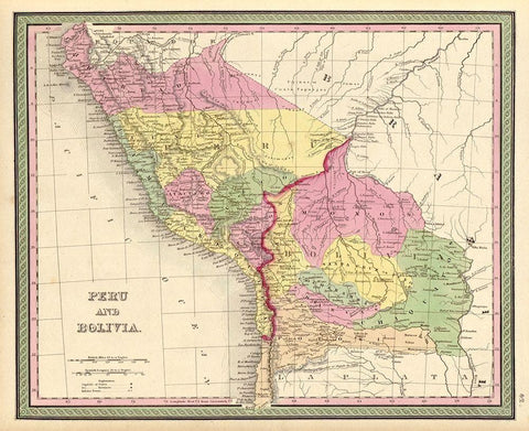 Peru and Bolivia 1849 White Modern Wood Framed Art Print with Double Matting by Vintage Maps