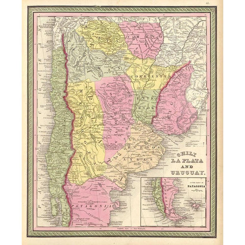 Chilie La Plata Uruguay 1849 Gold Ornate Wood Framed Art Print with Double Matting by Vintage Maps