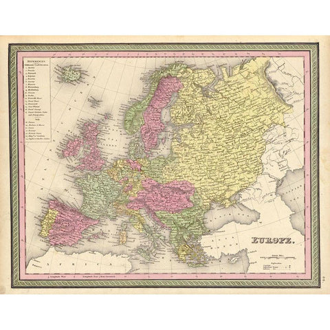 Europe 1849 Black Modern Wood Framed Art Print with Double Matting by Vintage Maps