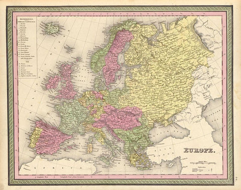 Europe 1849 White Modern Wood Framed Art Print with Double Matting by Vintage Maps