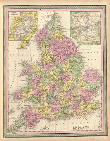 England 1849 White Modern Wood Framed Art Print with Double Matting by Vintage Maps