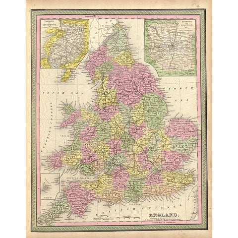 England 1849 Black Modern Wood Framed Art Print with Double Matting by Vintage Maps