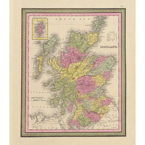 Scotland 1849 Gold Ornate Wood Framed Art Print with Double Matting by Vintage Maps