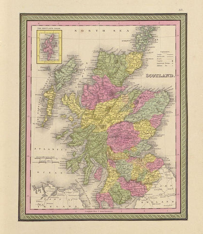 Scotland 1849 White Modern Wood Framed Art Print with Double Matting by Vintage Maps