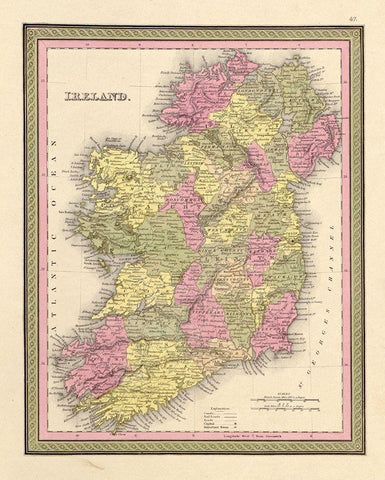 Ireland 1849 Black Ornate Wood Framed Art Print with Double Matting by Vintage Maps