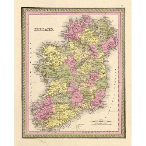 Ireland 1849 Gold Ornate Wood Framed Art Print with Double Matting by Vintage Maps