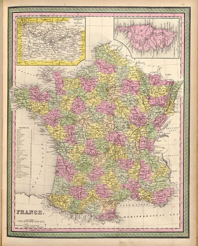 France 1849 Black Ornate Wood Framed Art Print with Double Matting by Vintage Maps