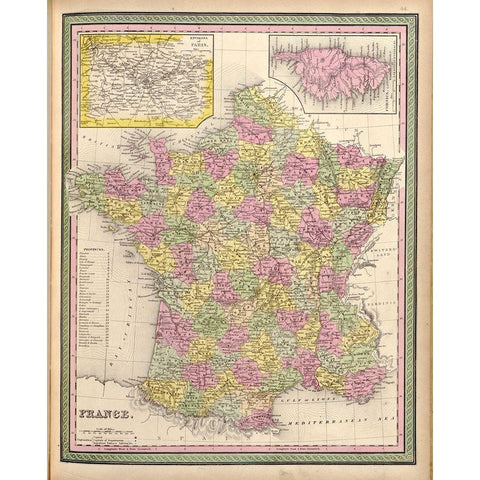 France 1849 Gold Ornate Wood Framed Art Print with Double Matting by Vintage Maps