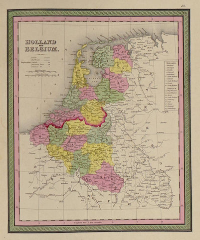 Holland and Belgium 1849 White Modern Wood Framed Art Print with Double Matting by Vintage Maps