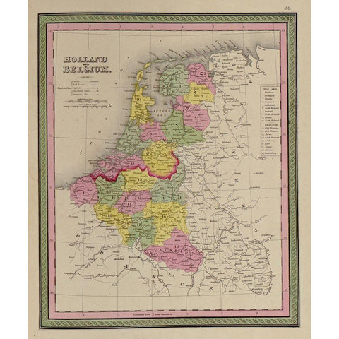 Holland and Belgium 1849 Black Modern Wood Framed Art Print by Vintage Maps