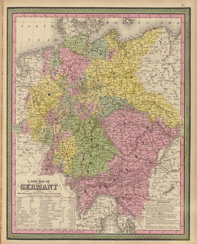 Germany 1849 White Modern Wood Framed Art Print with Double Matting by Vintage Maps