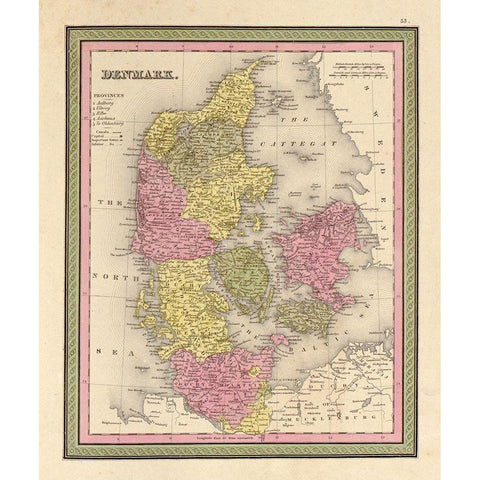 Denmark 1849 White Modern Wood Framed Art Print by Vintage Maps