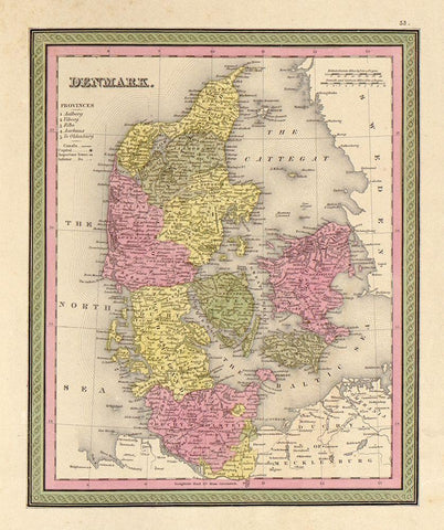 Denmark 1849 White Modern Wood Framed Art Print with Double Matting by Vintage Maps