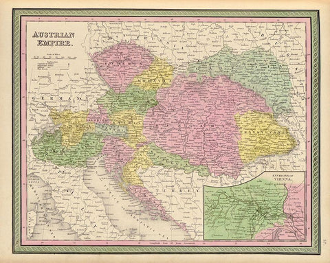 Austrian Empire 1849 Black Ornate Wood Framed Art Print with Double Matting by Vintage Maps