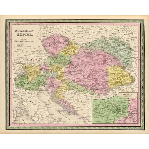 Austrian Empire 1849 Gold Ornate Wood Framed Art Print with Double Matting by Vintage Maps